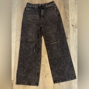 J.ING Black Acid Wash Distressed Straight Leg Jeans